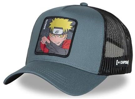 Capslab Gorra Trucker Naruto Uzumaki NS5 Sen | Unisex, Estilo Camionero Transpirable, Visera Curva, Cierre Snapback, para Adultos | Gorra de Hombre y de Mujer Azul y Negra | Ideal para Fans del Anime