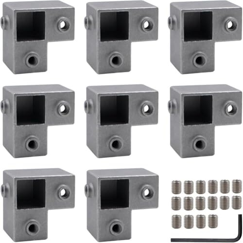Connettore per tubo quadrato a 3 vie in alluminio da 25 mm con raccordi a forma di T per progetti di mobili fai da te, fornendo giunti stabili e leggeri