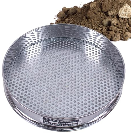 Cribador de Tierra para Jardinería,Pan De Tamizado De Acero Inoxidable Con Diámetro De 20 Centímetros | Malla de Criba de Roca con Agujeros Redondos de 7.5 mm - Para Harina de Habas y Uso en Exteriore