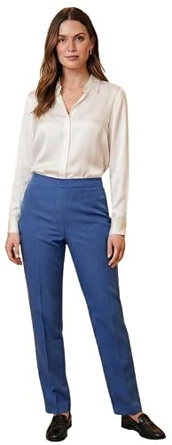 Ladies Trousers Half Elasticated Waist Women Straight Leg Pants Pull On Stretch Work Office Formal Casual Bottom with Pockets Lightweight Smart Trouser
