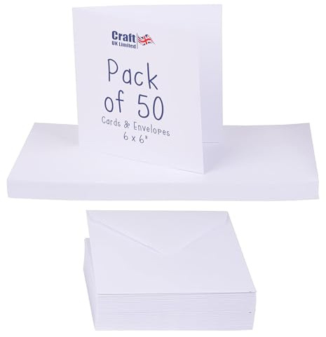 Crafts UK 50 Cards and Envelopes, White, 6 x 6-Inch