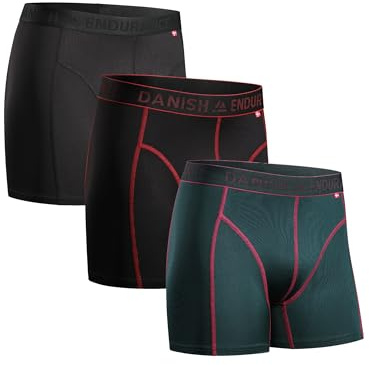 DANISH ENDURANCE Mens Boxers, Anti Chafing, Long Leg or Regular, Sports Underwear Men, Running Boxers, 3 Pack, Multicolor: 1 x Black, 1 x Green/Purple, 1 x Black/red, XX-Large