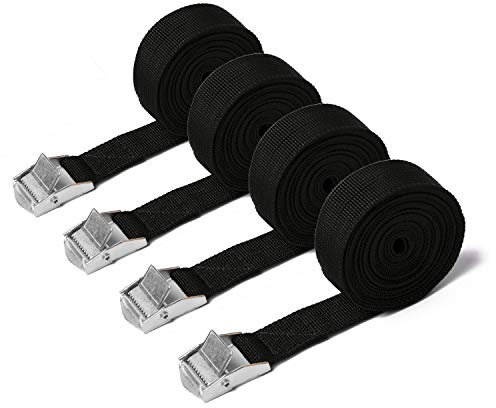 4 Pack Ratchet Tie Down Straps, Heavy Duty Tensioning Belts Adjustable Lashing Straps for Motorcycle,Cargo, Trailer,Trucks,SUP Kayak,Luggage,3M x 25mm(Black)