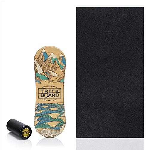 Trickboard All Season Balance Board Set: Brett + Roller + Teppich + Aufkleber kostenlos - Balance Training Skateboard Surfboard Snowboard Wakeboard