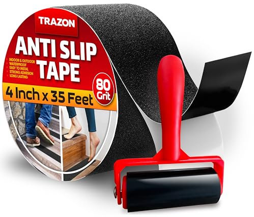 Grepptejp – kraftig antihalktejp för trappor utomhus/inomhus vattentät 10 cm x 90 cm säkerhet halkfri rulle för trappsteg dragbana trappor grepp självhäftande halkfria remsor halkfri promenad svart
