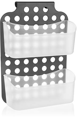 com-four® Cesta de ducha con 2 compartimentos y ganchos para colgar - Estante de ducha regulables en altura (1 pieza - 36x25cm gris)