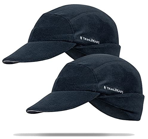 TrailHeads Fleece Sport Mütze Damen - Pferdeschwanz-Wintermütze mit reflektierendem Rand - Schwarz 2er-Pack
