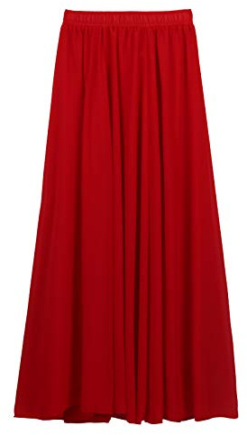 CAMILIFE Jupe Longue en Mousseline de Soie pour Femme Jupe Maxi Longueur de Jupe 100cm Taille XS-M Uni Rouge