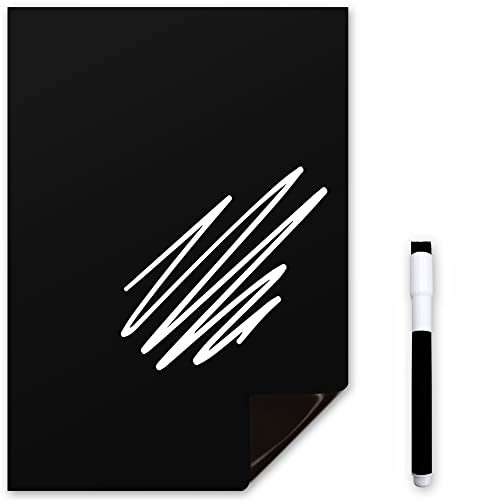 The Magnet Shop Magnete Lavagna TMS per Frigorifero | Foglio di lavagna magnetica A4 con pennarello a gesso bianco | Bacheca nera | Bacheca da cucina per appunti, promemoria