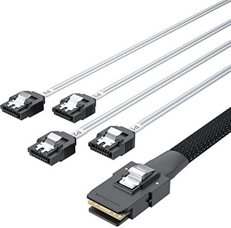 6G Internal Mini SAS 36pin SFF-8087 (Host) Male to 4x SATA (Target) 7pin Female Fan-Out Cable, 0.8-m (2.6ft)