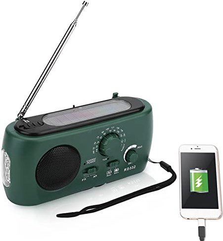 Wind Up Solar Radio,AM/FM Hand Crank Radio with LED Flashlight Emergency Phone Charger for Household and Outdoor Camping, Hiking