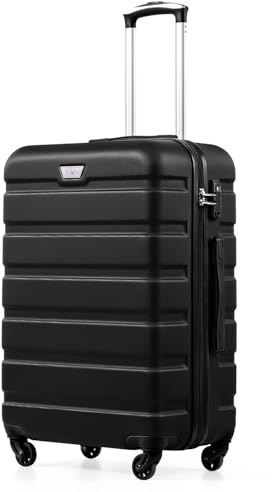 COOLIFE 28 Inch Large Suitcase for Checked Luggage, Business Trip, ABS+PC, Lightweight Hard Shell Luggage with 360°Rubber Spinner Wheels, YKK Zipper, Telescopic Handle, TSA Lock, Black