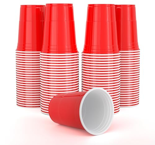 AOLUXLM Vasos Plastico, Vasos Reutilizables, 100 vasos + 10 Bolas, 16oz 473ml, Vaso Rojo para Cumpleaños, Fiestas, Bodas