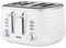 GEEPAS 4 Slice Toaster | 7 Browning Levels with Cancel Defrost Reheat | For Thin Small Bread Slice | 2 Independent Controls 2 Removable Crumb Trays High Lift | 2 Yr Warranty 1750W White Argyle