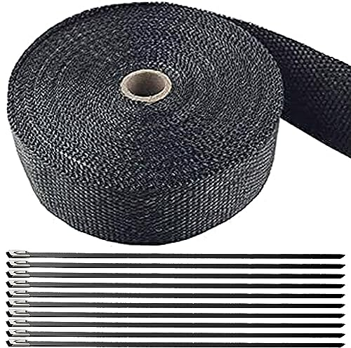 5M Hitzeschutzband Auspuff,Foneso auspuffband,Hitzeschutz Auspuff Bandage,Schwarz Hitzeschutzband mit 10 Schwarz Kabelbinder Edelstahl,für Motorrad Fächerkrümmer Thermoband Krümmerband