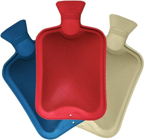 SKYTE® Pack of 3 Hot Water Bottles - Natural Rubber Bottle 500 ml | Red Cream Blue Water Bag for Pain Relief Secure & Leakproof