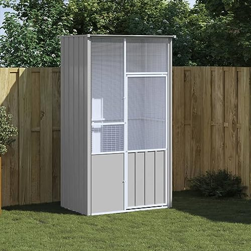 DJEKA Voliera per Uccelli, Gabbia Grigia 115x78x200 cm in Acciaio Zincato con Recinto Saldato e Porta a Battente con Sistema di Chiusura a Chiave