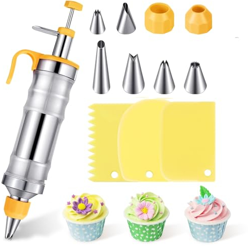 Siringa Per Torte,Accessori Per Torte Con Beccucci In Acciaio Inox,Siringa Per Ciambelle Per Marmellata Con 6 Beccucci,Siringa Professionale In Acciaio Inox Per Cupcake,Decorazione Di Torte,Dolci