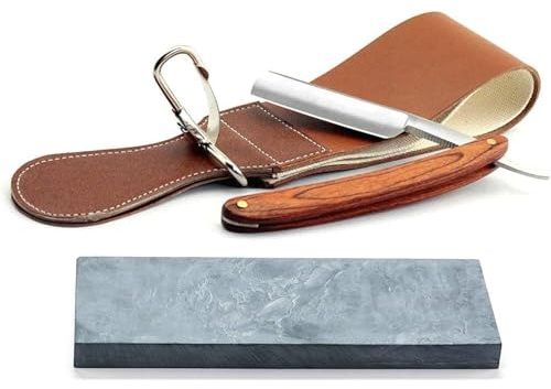 Grandslam Kit Rasoir, Le Rasoir Homme, Kit de rasoir droit, Kit de rasoir à gorge coupée, Professionnel Rasoir de Barbier Avec Ceinture en Toile de Cuir, Rasoir de Salon ou de Maison, Cadeau pour Homm