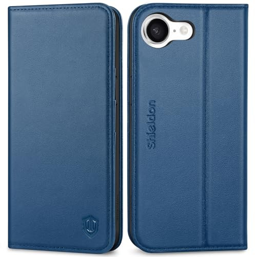 SHIELDON Genuine Leather Case Wallet for iPhone 17e/16e 6.1, Royal Blue