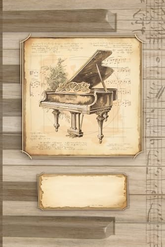 Notebook for Pianists & Piano Music Fans: Antique Vintage Style || With Puzzles on the Subject of Music || Appreciation / Thank You Gift Idea for Piano Player or Teacher