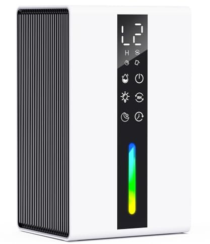 Deshumidificateur d Air Electrique, 1800ML Déshumidificateur Silencieux Anti Moisissure avec 3 Modes, 48h Minuterie, Grand Écran, Dégivrage Automatique, LED Colorées, pour Salle de Bains, Chambre
