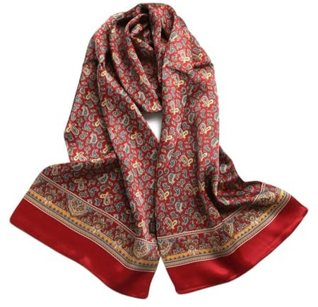 UK_Stone herr 100 % ren silkesscarf vintage klassiskt mönster dubbelskikt tryckt, #1 vinröd, en storlek