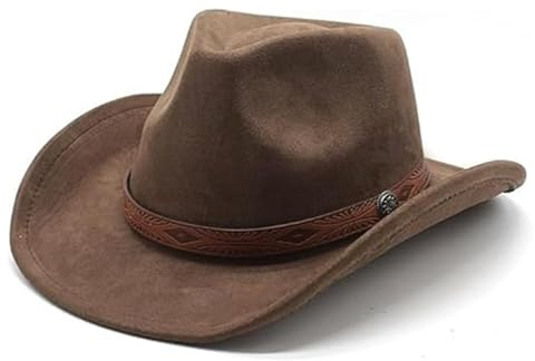 Cowboy Hat for Women and Men, Western Suede Hats, Panama hat, Wide Brim Cowboy Cowgirl Hats Western Suede Cattleman Cowboy Hats (Brown)