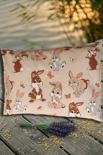 Natura – Cuscino per erbe aromatiche per bambini 50 x 34 cm con imbottitura 3D in fibra di silicone anallergica poliestere & 9 erbe | rivestimento 100% cotone | coniglietto | per un sonno sano | idea