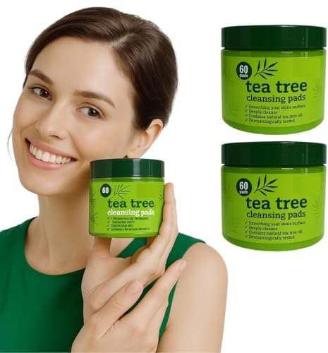 3- PACK Tea Tree Face Cleansing Pads –3 x60 Count (180 Pads Total) Wipes| Reusable Makeup Remover & Anti-Blemish Toner Deep Clean & Oil Control for for Acne-Prone Skin |Witch Hazel Formula