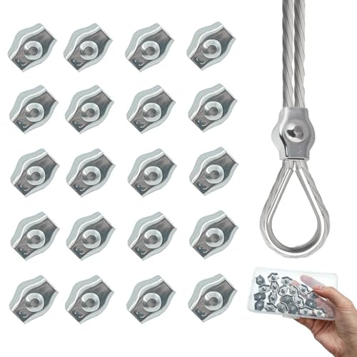 20pcs Wire Rope Single Clip with A Clear Plastic Box Stainless Steel Single Bolt Cable Clamp M3 Simplex Single Bolt Wire for Guy Line Awning Fastening Clothesline Rigging Hardware