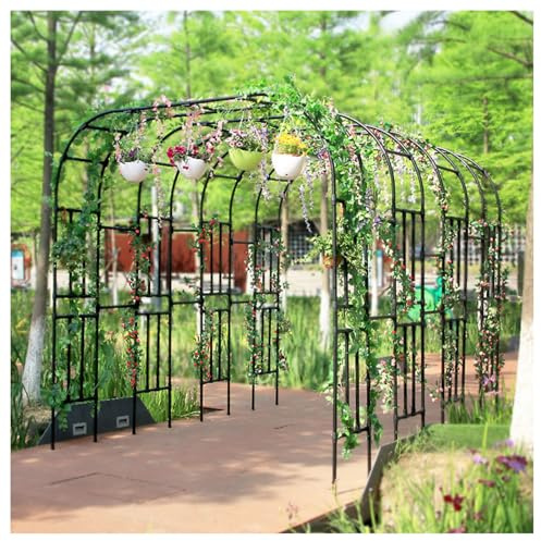 Arco de jardín para rosas, cenador de boda de hierro forjado, arco decorativo para ceremonia, decoración de jardín interior y exterior, arco de metal negro (tamaño: 210 x 240 x 40 cm)