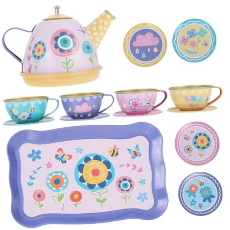 Toyvian Pretend Tin Teapot Set for Garden Play Simulation Tea Set with Bright Colors Cognitive Development Plaything for Boys