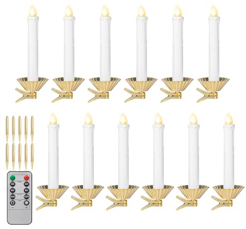 Art Beauty 12pcs LED Candles Clips and Stakes 15cm with Timer Remote Control for Christmas Tree Wreath Table Centerpieces Candle