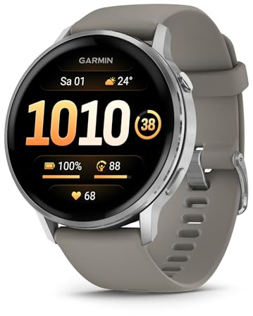 Garmin Venu 4 45mm - GPS Smartwatch, AMOLED Touchscreen, 24/7 Advanced Health & Fitness, 80+ sports apps, Flashlight, ECG app, Sleep Tracking, Fitness coach, up to 12 days battery life, Silver/Grey