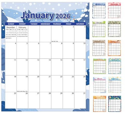 Calendario magnético para, planificador semanal de 12 meses, calendario 2026 | Agenda magnética a prueba de manchas para escuela, cocina, sala de estar, oficina, dormitorio, apartamento, aula