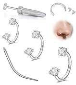 WillTen 16G 18G - Piercing per setto nasale, in argento, a ferro di cavallo, 8 mm, doppia gemma a ferro di cavallo, anello nasale, in acciaio inox, cartilagine, helix, trago, orecchini a cerchio, 6 mm