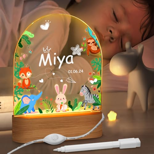 Veilleuse Bébé Personnalisé, Peut écrire le Nom et la Date, Personnalisé Lampe Chevet Enfant, pour Enfant,Nouveau-né,Garçon,Fille,Cadeau de Anniversaire Noël Baptême