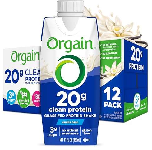 Orgain 20g Clean Grass Fed High Protein Shake, Vanilla, 11 oz, 12pk