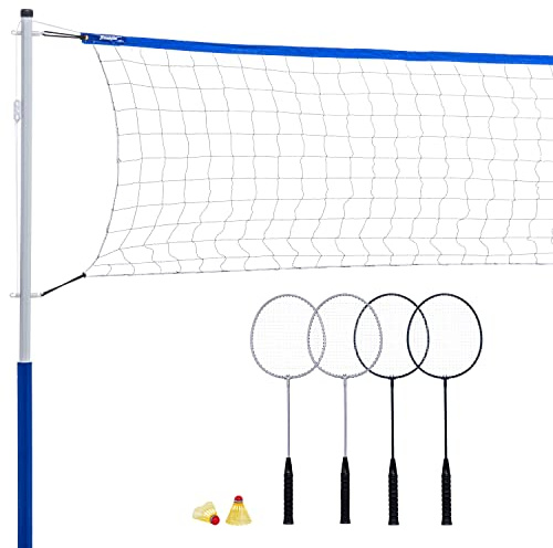 Franklin Sports Badminton Set - Complete Badminton Set with Net, Rackets + Birdies - Kids + Adults Outdoor Game Set - Portable Badminton Set - 4 Players