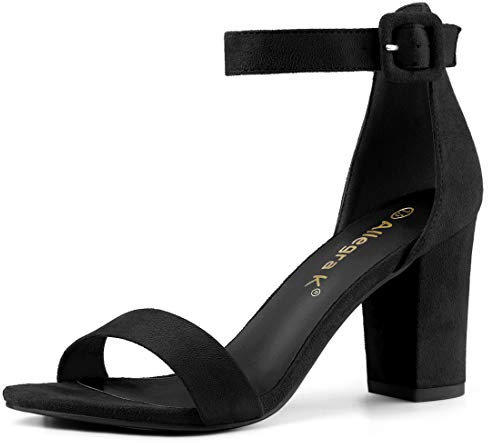 Allegra K Sandales à bout ouvert et talon haut épais avec bride de cheville à boucle pour femme, noir, 38.5 EU