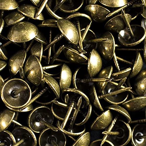 Decotacks 500-Pack Upholstery Tacks - 7/16 inch Decorative Furniture Nails for Chairs, Headboards, and DIY Decor - Antique Brass Heavy Duty Furniture Pins - DX0511AB500