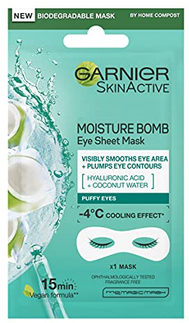 Garnier Moisture Bomb Coconut Water Eye Mask, With Hyaluronic Acid And Coconut Water, Hydrating & Replumping Under Eye Mask, Help Reduce Appearance of Fine Lines, Vegan Tissue Mask, 6g