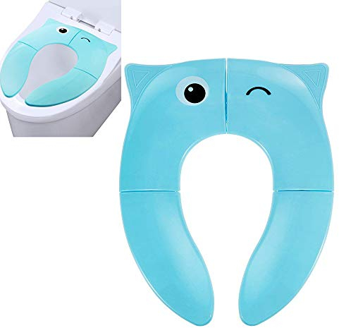 Pejoye Faltbarer Kinder Toilettensitz, Integrierter Klappbarer Universell Blau Kinder Toilettentrainer für Unterwegs Tragbar Reise WC Sitz Kleinkind Töpfchentrainer mit Aufbewahrungstüte