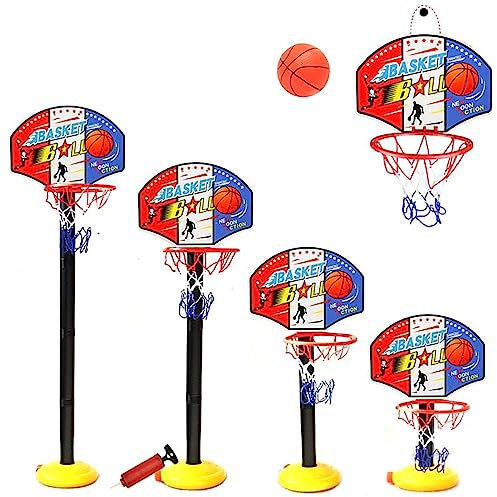 koolbitz Kids Basketball Hoop and Stand – 52–115cm Adjustable Height, Indoor Outdoor Standing Basketball Set with Ball, Pump and Sturdy Fillable Base - Backyard Sports Toy for Boys and Girls Ages 3+