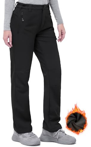 33,000ft Outdoorhose Damen Wanderhose Wasserdicht Softshellhose Winter Ski Hosen Warm Gefüttert Arbeitshose Snowboardhose Winddicht Trekkinghose Schwarz 42/29L