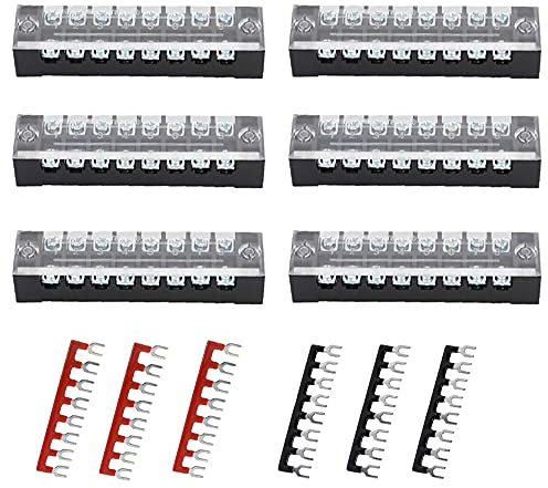 Ruidee 6 Stück Schraubklemmenblock Doppelreihige 4 Position Klemmenleiste 600V 15A + 6 Stück 4 Positionen Vor Isoliert Terminal Barrier Strip Rot/Schwarz 400 V 15A (TB2508)