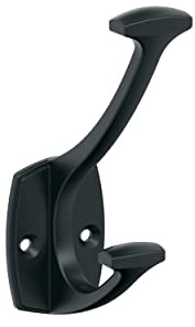 Amerock H37001MB | Vicinity Double Prong Decorative Wall Hook | Matte Black Hook for Coats, Hats, Backpacks, Bags | Hooks for Bathroom, Bedroom, Closet, Entryway, Laundry Room, Office