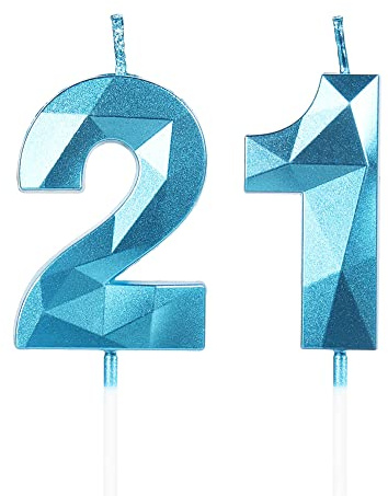 Yiran 21st Birthday Candles, Number 21 Candle, Blue Candles, Birthday Candle Cake, Happy Birthday Candle, Cake Candles Cake Topper Decor Birthday Party Wedding Anniversary Supplies (LZ-LS-21)