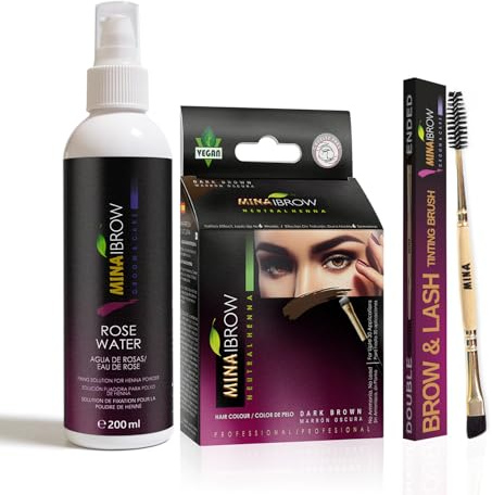 MinaiBrow Instant Hair Dye Kit Dark Brown | Natural Spot Coloring Tinting Powder with Rose Water & Duo Angled Brush, Water & Smudge Proof | 100% Grey Coverage Upto 30 Applications